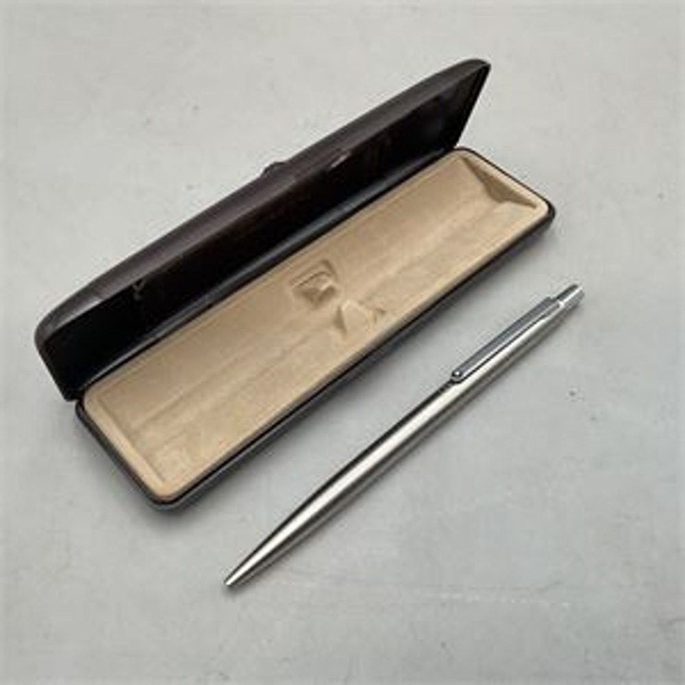 Vintage Montblanc Noblesse Slimline Stainless Steel Ballpoint Pen w/Case